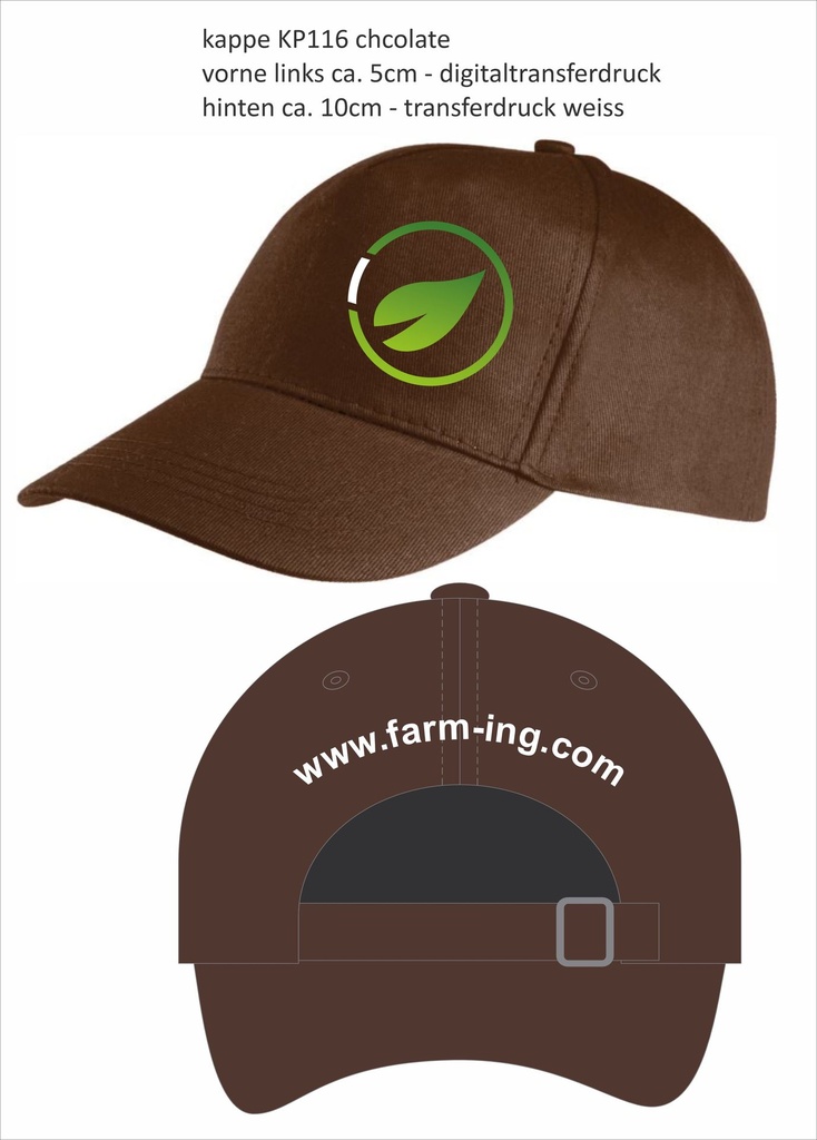 [17-39] Farm-ING Kappe chocolate mit Logo vorne links und Internet hinten